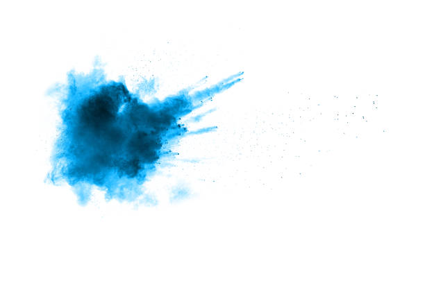 istock Explosion of blue powder on white background. 876409976