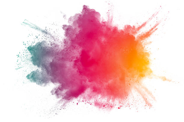 spruzzatore di polvere multicolore astratto su sfondo bianco. - sprinkles isolated white multi colored foto e immagini stock