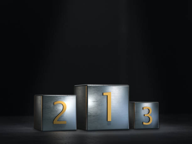 istock metal podium winner on dark background.3D rendering 876423734