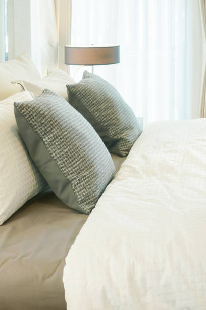 istock Gray color scheme bedding, modern interior bedroom 876426720