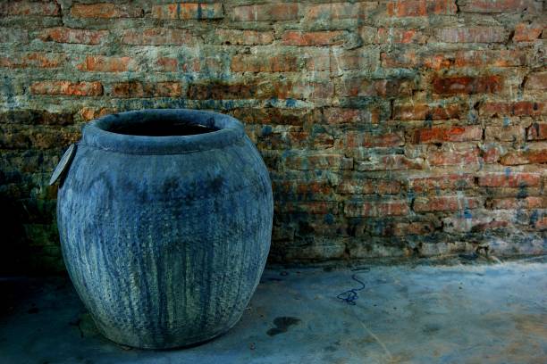 A row of Greek urns, focus on foreground.