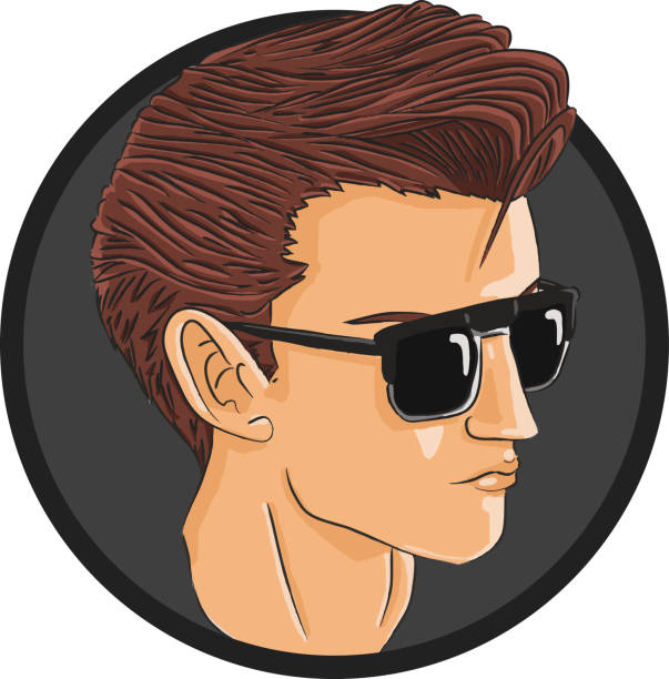 Man wearing sunglasses A man with backcombed hair wearing sunglasses rockabilly hair men stock illustrations