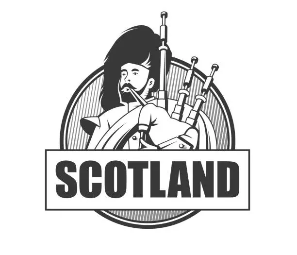 Vector illustration of Player of the Great Scottish Highland Bagpipe.