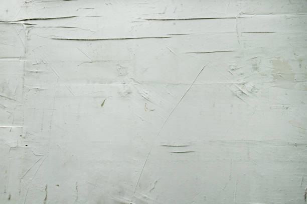 istock Dirty White Plaster Concrete Wall With Stains And Linear Dents. Textured Contrast Surface. Old Weathered Abstract Background For Presentation And Design With Space For Text. 876452310