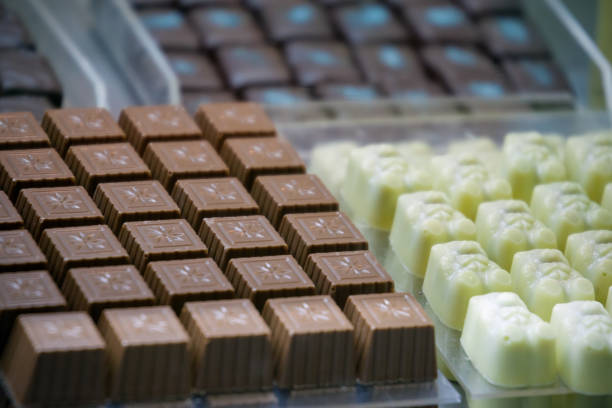 istock Handmade chocolates of various forms from white and dark chocolate 876456370