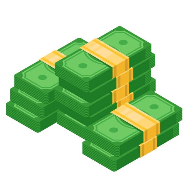 Isometric pile of cash. Pile of money. Isometric dollars bundles, isolated. Vector isometric money icon on a white background. Money icon in isometric style. Money illustration of wealth and condition huge pile of money stock illustrations
