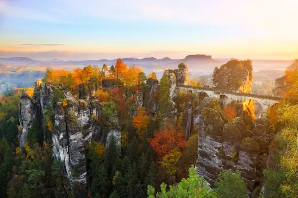 The famous bastei bridge in saxon switzerland near Rathen