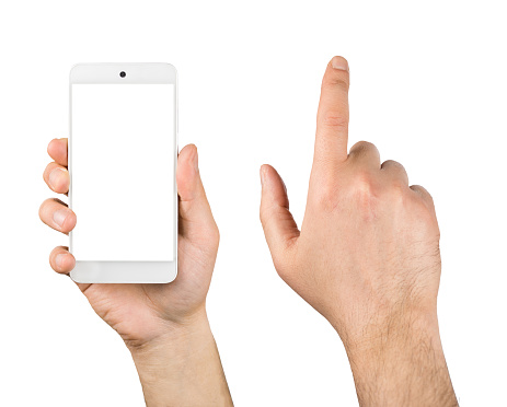 Hand holding Smartphone isolated on white background