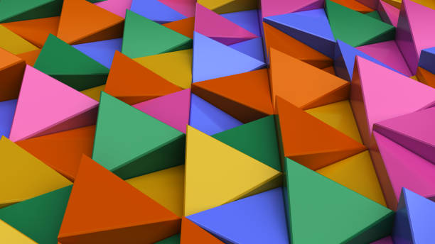 istock Pattern of green, yellow, brown and blue triangle prisms 876467738