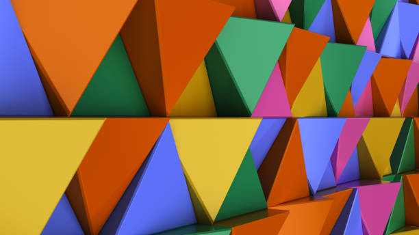 istock Pattern of green, yellow, brown and blue triangle prisms 876468470