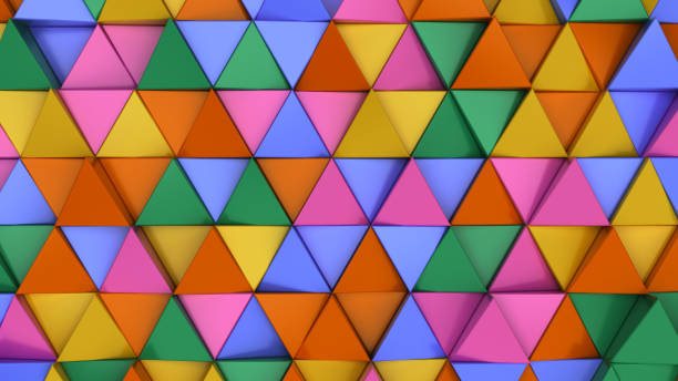istock Pattern of green, yellow, brown and blue triangle prisms 876469936