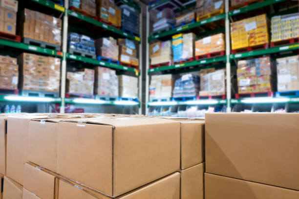 istock Group of boxes in smart warehouse industry logistic. 876470216