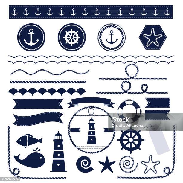 Set Of Sea And Nautical Elements Stock Illustration - Download Image Now - Nautical Style, Web Banner, Border - Frame