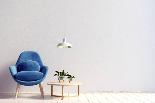 istock Modern interior with coffee table and chair. Wall mock up. 3d illustration. 876473314