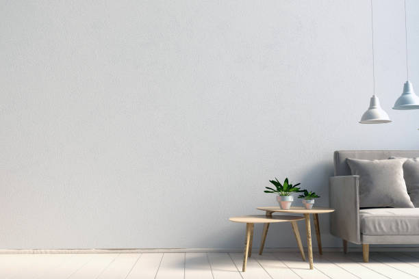 istock Modern interior with coffee table and sofa. Wall mock up. 3d illustration. 876473316