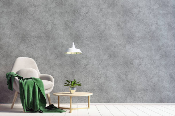 istock Modern interior with coffee table and chair. Wall mock up. 3d illustration. 876473330