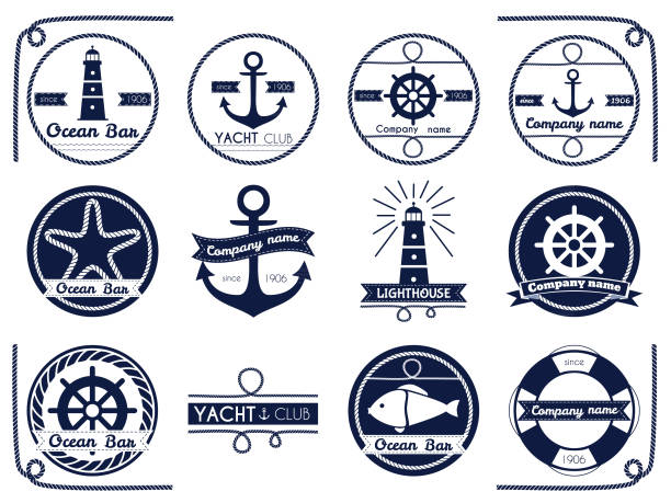 ilustrações de stock, clip art, desenhos animados e ícones de set of sea and nautical elements - anchor and rope