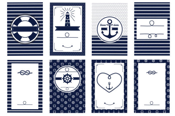 ilustrações de stock, clip art, desenhos animados e ícones de set of nautical and marine banners and flyers - anchor and rope