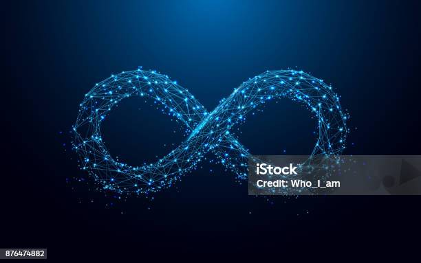 Infinity Icon From Lines And Triangles Point Connecting Network On Blue Background Illustration Vector Stock Illustration - Download Image Now