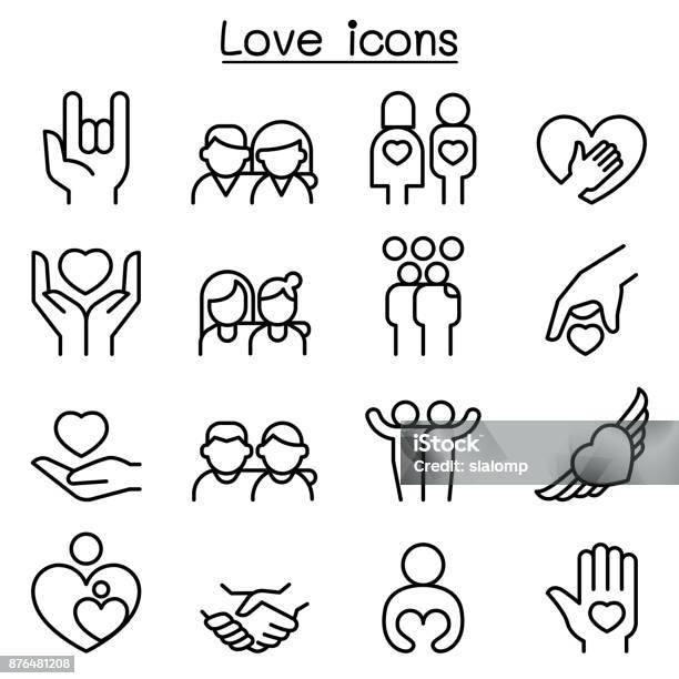 Love Relationship Friend Family Icon Set In Thin Line Style Stock Illustration - Download Image Now