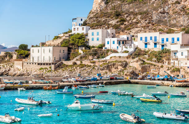 View of Levanzo island in the Mediterranean sea west of Sicily, Italy View of Levanzo island in the Mediterranean sea west of Sicily, Trapani, Italy egadi islands photos stock pictures, royalty-free photos & images