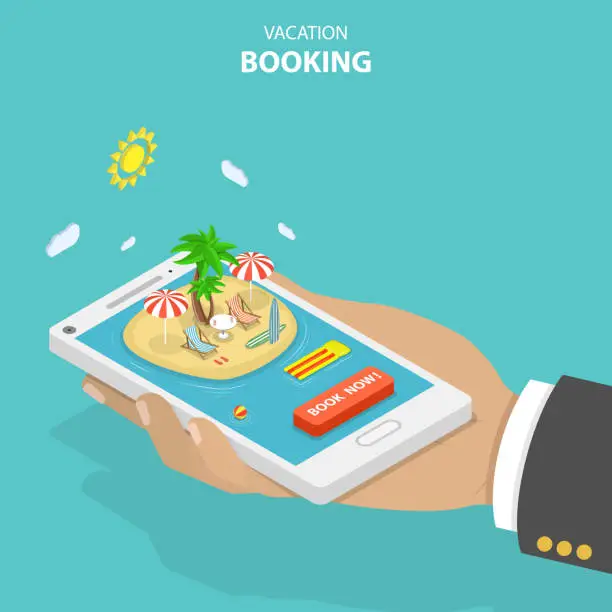 Vector illustration of Vacation booking flat isometric low poly vector concept