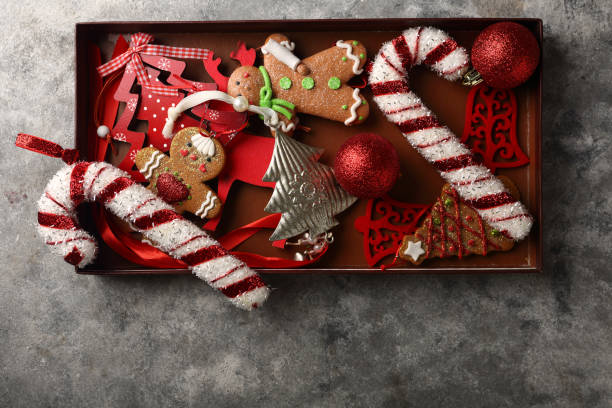 istock Christmas decorations in box, holiday 876486770