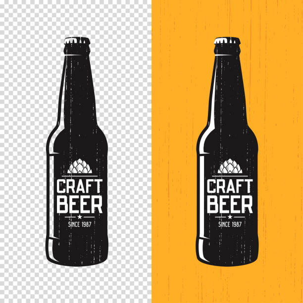 strukturierte handwerk bier flasche etikettendesign. vektor, symbol, emblem, typografie - bierflasche stock-grafiken, -clipart, -cartoons und -symbole