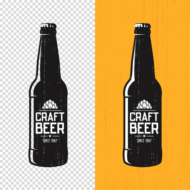 ilustrações de stock, clip art, desenhos animados e ícones de textured craft beer bottle label design. vector icon, emblem, typography - homegrown produce wheat organic crop