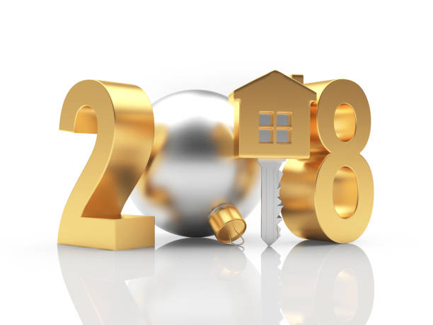 istock 2018 golden number and key-house with reflection. 876489928