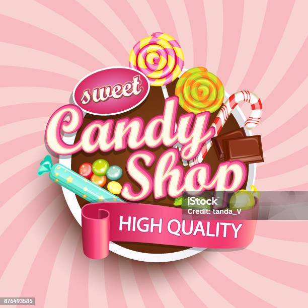 Candy Shop Label Or Emblem Stock Illustration - Download Image Now - Candy, Backgrounds, Store