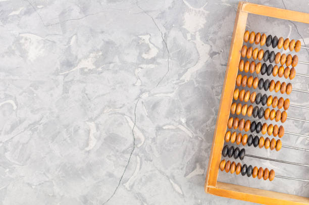 istock Old wooden abacus on cracked gray concrete 876497726