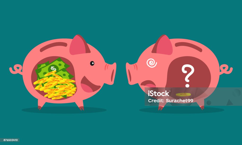Businessman with piggy bank. Money savings concept. Money savings concept. Piggy Bank stock vector
