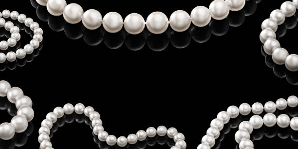 istock Luxury set white pearl necklace on a black background with glossy reflection and blank  template for your design  or copy space  your text 876504286