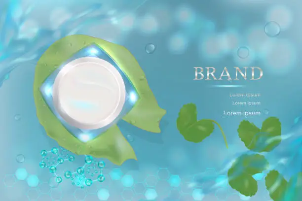 Vector illustration of Cosmetic container with advertising background ready to use, luxury skin care ad.