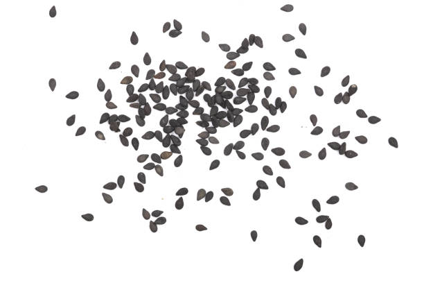 istock Black sesame seeds isolated on white background top view 876511602