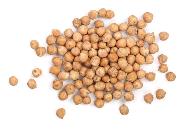 istock Dry raw organic chickpeas isolated on white background. Top view 876512054