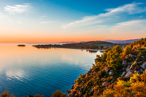 Sunset view in Halkidiki, Greece.