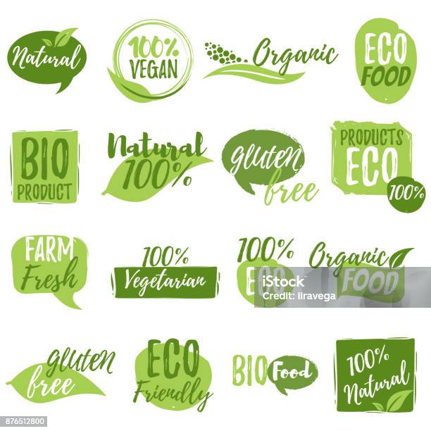 Natural Products Badges Vector Illustration Stock Illustration - Download Image Now - Biology, Organic, Symbol