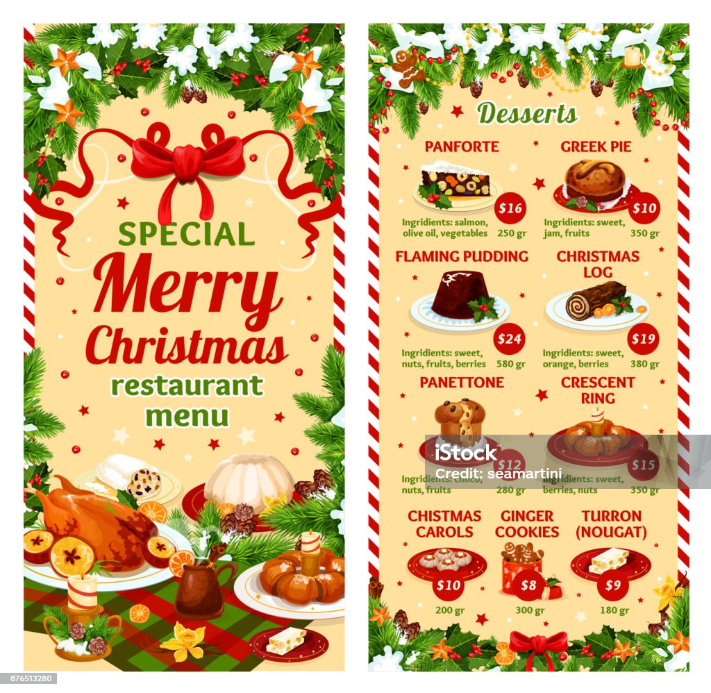 Vetores de Jantar De Natal Do Vetor Cardápio De Sobremesas Do Restaurante e  mais imagens de Panettone - iStock