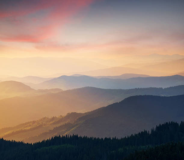istock Hills lines during sunrise. Beautiful natural landscape 876516490