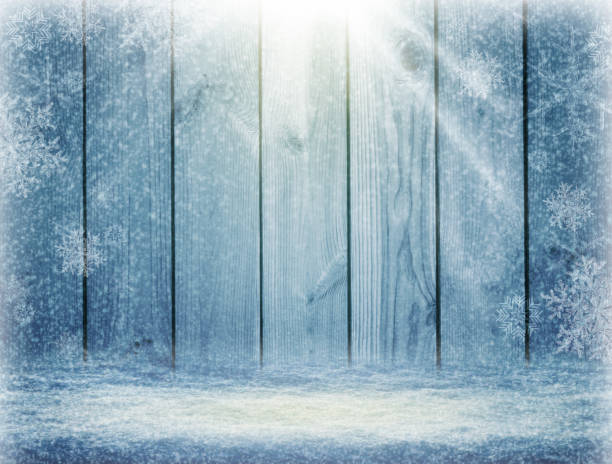 istock Winter background. Sun rays and snowfall.Snowy Plank With Wintry  Background. 876519328