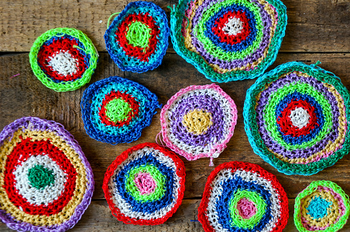 Colorful handmade knitted decor background