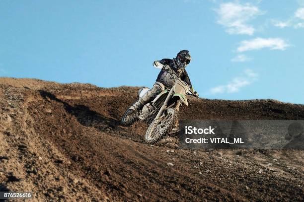 Motocross Rider On Race Track Stock Photo - Download Image Now - Motorcycle, Dirt Road, Enduro - Motorcycle Race