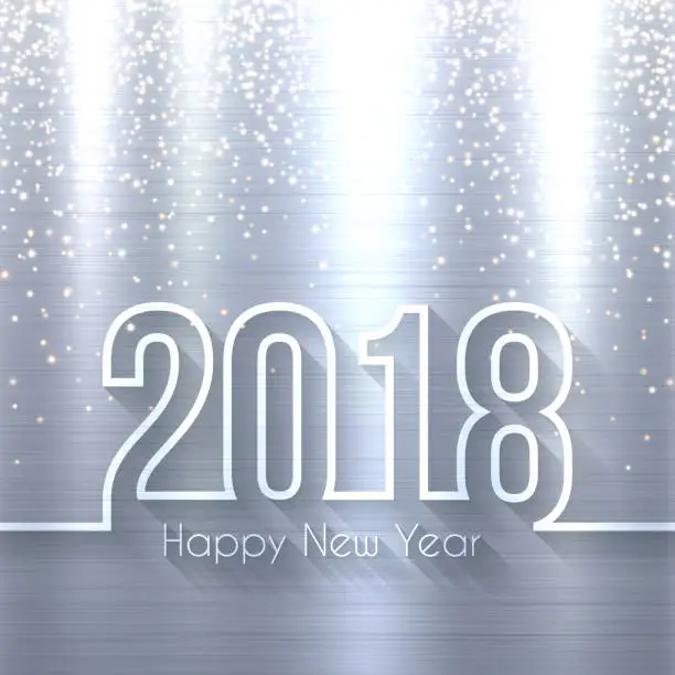 Vector illustration of Happy new year 2018 - Brushed metal background with gold glitter