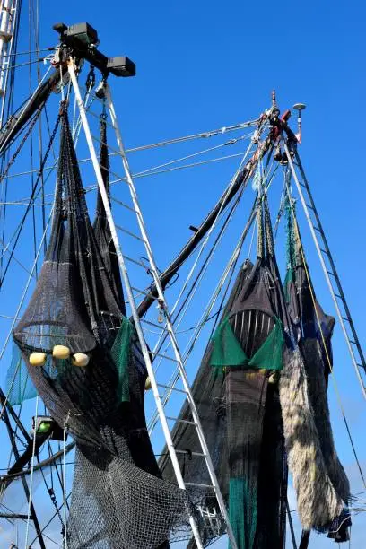 Commercial fishing boats nets background at St. Augustine, Florida