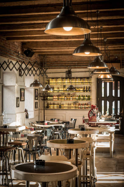 istock Row of lamps in coffee restaurant interior 876542530