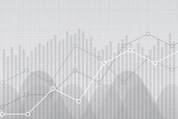 Vector illustration of Financial data graph chart, vector illustration. Trend lines, columns, market economy information background. Growth company economic concept.