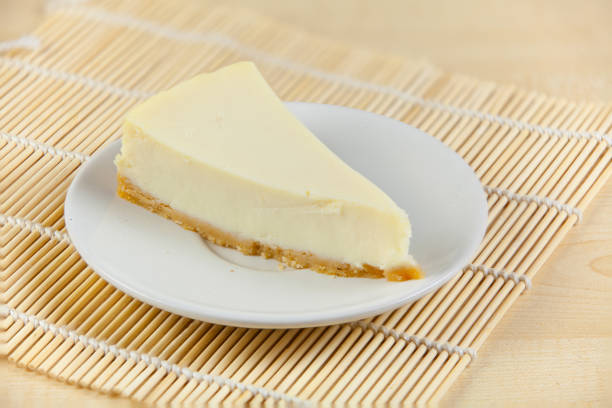 istock classic cheesecake on white plate on  wooden table 876547884
