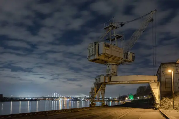 Old harbour crane at night in Krefeld am Rhein / Niederrhein